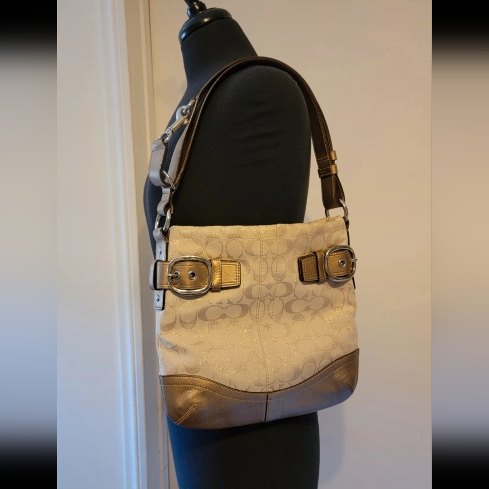 NEW COACH Metallic Signature "Buckle Double" Handbag